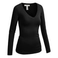 thumbnail image 1 of Emmalise Women's Junior and Plus Size Vneck Tshirt Long Sleeves Shirt Tee, 3xl, Black, 1 of 4