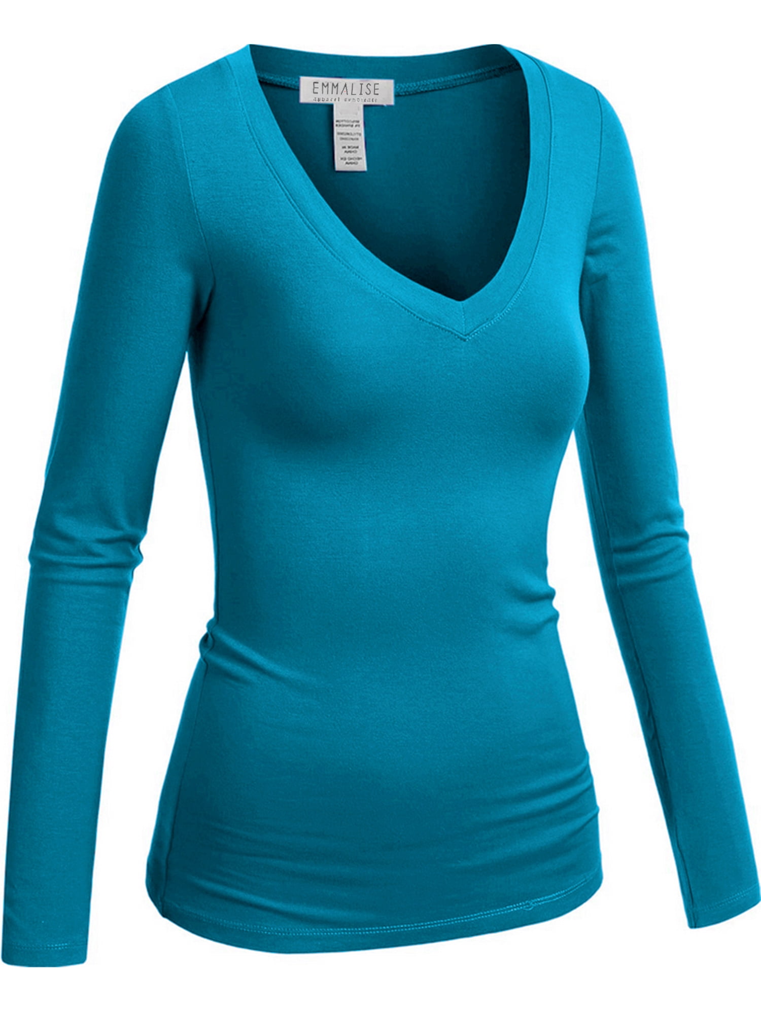 Emmalise Women's 3-Pack V-Neck Long Sleeve Tees - Junior & Plus Size, Soft Stretch Cotton Blend - View #8