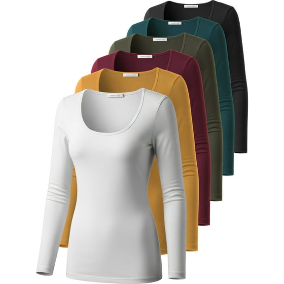 Emmalise Women’s Long Sleeve Scoop Neck Fitted Top Bold and Classic Multipack 2 L