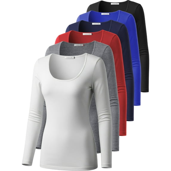 Emmalise Women’s Long Sleeve Scoop Neck Fitted Top Dark and Bright Combo Multipack 1 M