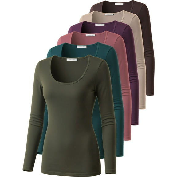 Emmalise Women’s Long Sleeve Scoop Neck Fitted Top Fall Color MultiPack 1 1X