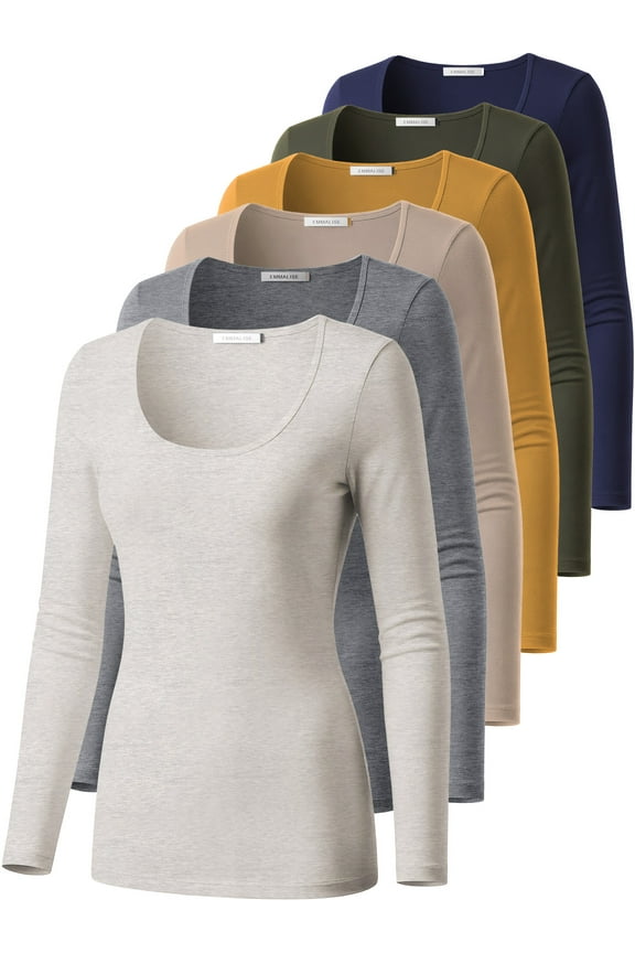 Women’s Long Sleeve Scoop Neck Fitted Top Neutral Essential Multipack M