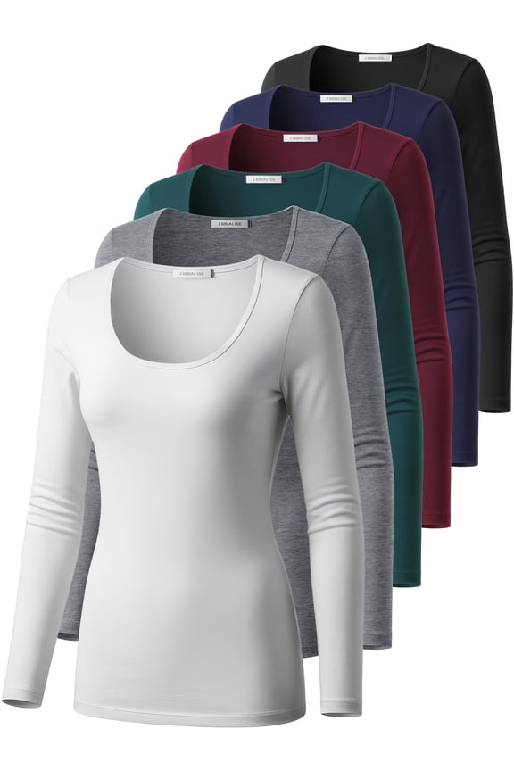 Women’s Long Sleeve Scoop Neck Fitted Top Neutral Multipack 2 M