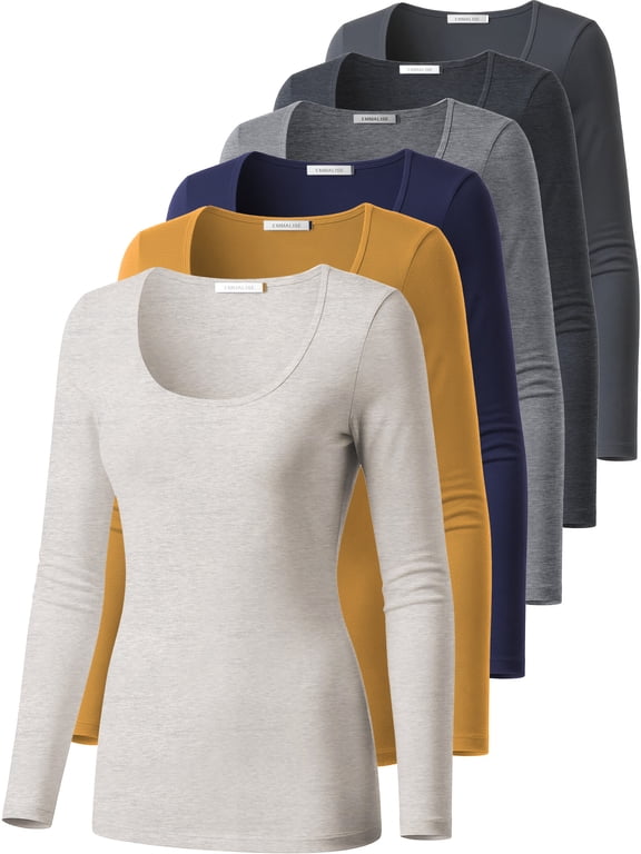 Women’s Long Sleeve Scoop Neck Fitted Top Neutral and Bold Fall Multipack 2X