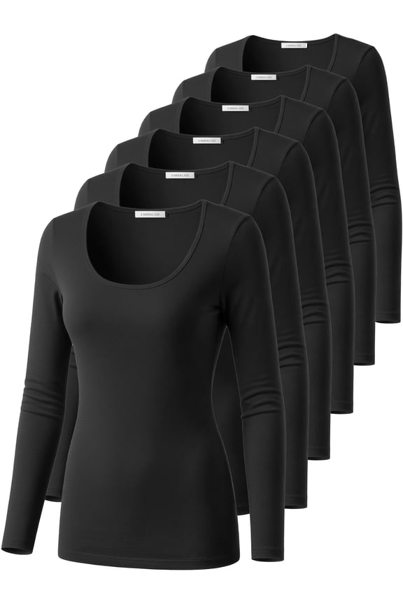 Women’s Long Sleeve Scoop Neck Fitted Top Solid Pack 1 M
