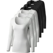 EMMALISE Women’s Long Sleeve Scoop Neck Fitted Top Solid Pack 1 and Solid Pack 2 S