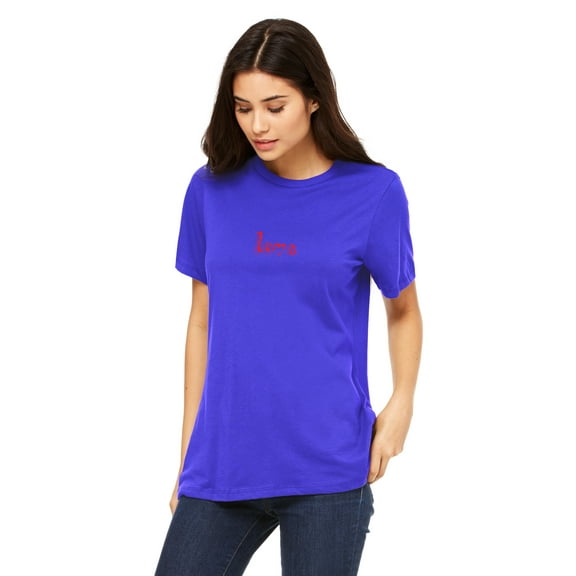 Emmalise Women's Love Round Neck Short Sleeve Tru-Fit Tee Shirt, Royal Red, S