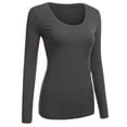 thumbnail image 1 of Emmalise Women's Plain Basic Cotton Spandex Scoop Neck Long Sleeve T Shirt, 1 of 3