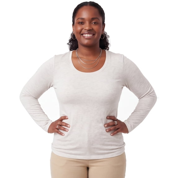 Emmalise Women's Basic Long Sleeve Crew Neck Casual T-Shirt, Oatmeal
