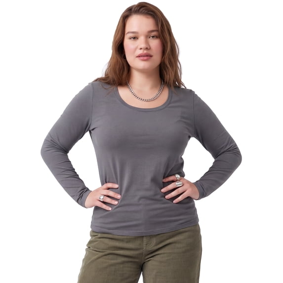 Emmalise Women's Basic Long Sleeve Crew Neck Casual T-Shirt, Charcoal