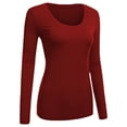 thumbnail image 1 of Emmalise Women's Plain Basic Scoop Neck Long Sleeve TShirt Tee - Burgundy, 1XL, 1 of 6