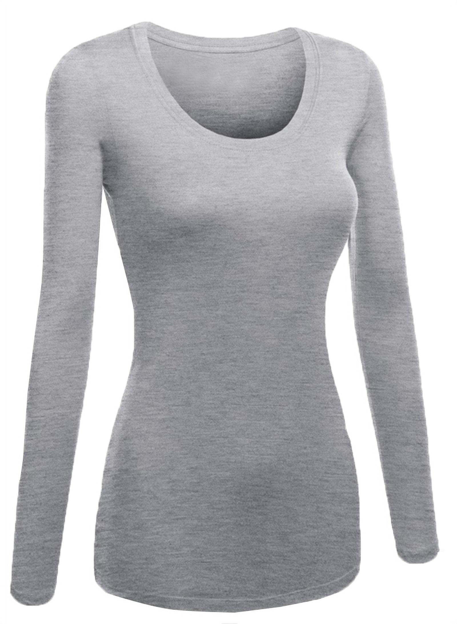 Emmalise Women's Plain Basic Scoop Neck Long Sleeve TShirt Tee - H Gray ...