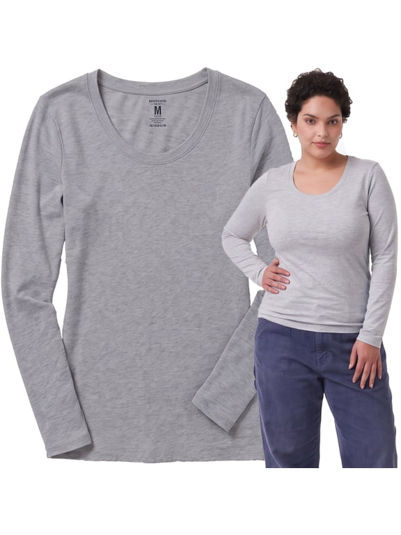 Emmalise Women's Plain Basic Scoop Neck Long Sleeve TShirt Tee - H Gray, L