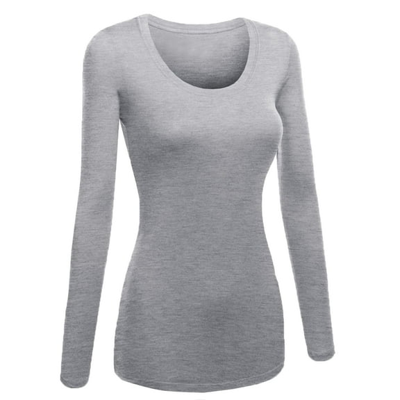 Emmalise Women's Plain Basic Scoop Neck Long Sleeve TShirt Tee - H Gray, L