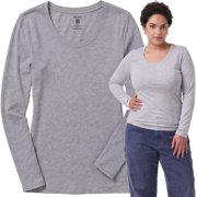 Emmalise Womens Plain Basic Scoop Neck Long Sleeve TShirt Tee - H Gray, S
