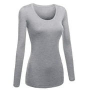 Emmalise Womens Plain Basic Scoop Neck Long Sleeve TShirt Tee - H Gray, S