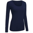 thumbnail image 1 of Emmalise Women's Plain Basic Scoop Neck Long Sleeve TShirt Tee - Navy, 1XL, 1 of 5