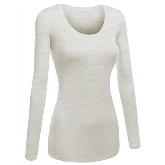 Emmalise Women's Plain Basic Scoop Neck Long Sleeve TShirt Tee - Oatmeal, 3XL