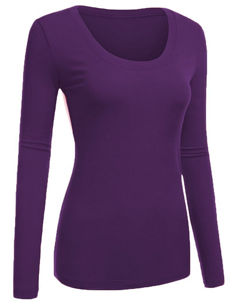 Emmalise Active-Basic Women's Scoop Neck Slim-Fit Long-Sleeve T