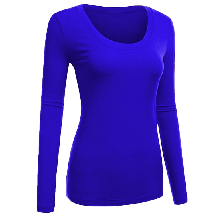 Emmalise Women's Plain Basic Scoop Neck Long Sleeve TShirt Tee - Purple, M  