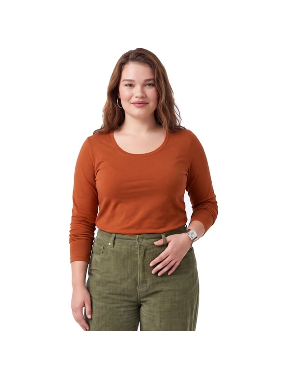 Women's Basic Long Sleeve Crew Neck Casual T-Shirt, Rust