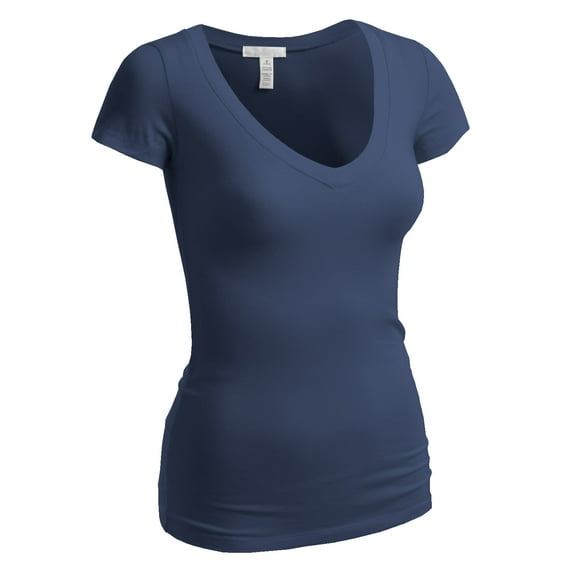 Emmalise Women's Plain Short Sleeve T-Shirt V-Neck Top Junior & Plus Sizes