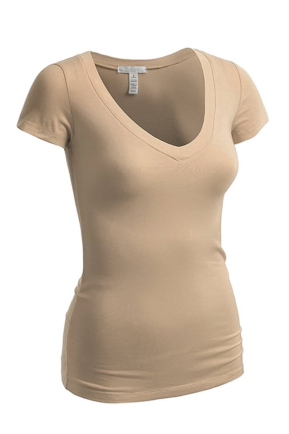 Women's Plain Short Sleeve T-Shirt V-Neck Top Junior & Plus Sizes