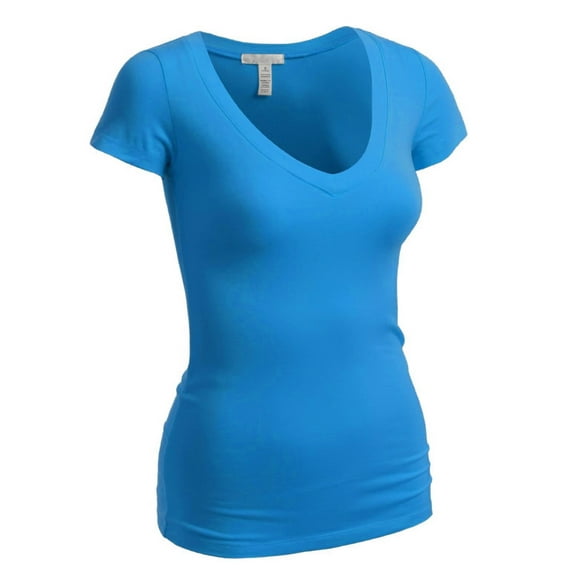 Emmalise Women's Plain Short Sleeve T-Shirt V-Neck Top Junior & Plus Sizes