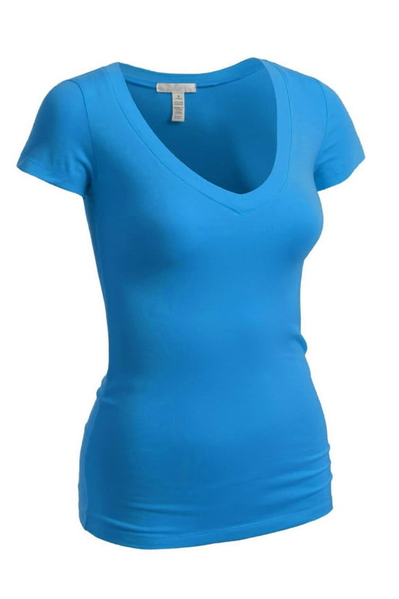 Women's Plain Short Sleeve T-Shirt V-Neck Top Junior & Plus Sizes
