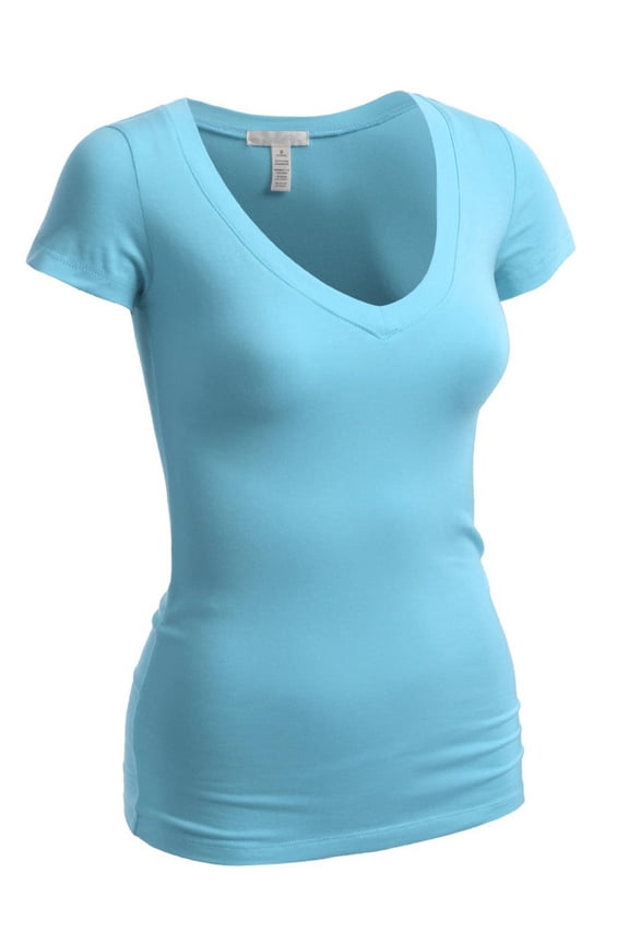 Emmalise Women's Plain Short Sleeve T-Shirt V-Neck Top Junior & Plus Sizes