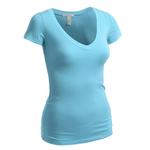 Emmalise Women's Plain Short Sleeve T-Shirt V-Neck Top Junior & Plus Sizes