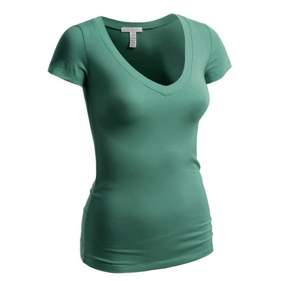 Emmalise Women's Plain Short Sleeve T-Shirt V-Neck Top Junior & Plus Sizes