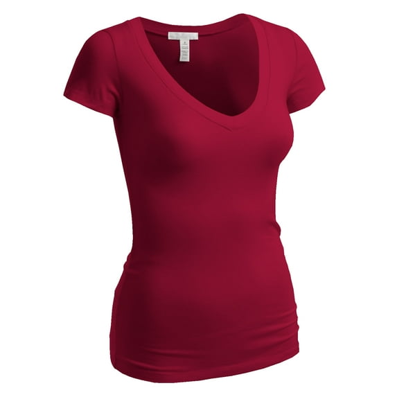 Emmalise Women's Plain Short Sleeve T-Shirt V-Neck Top Junior & Plus Sizes