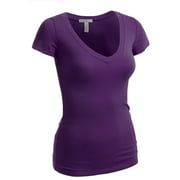 ESSENTIAL BASIC Emmalise Women's Plain Short Sleeve T-Shirt V-Neck Top Junior & Plus Sizes