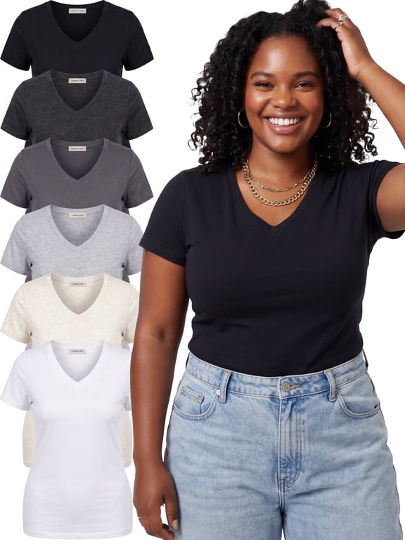 Women’s Plus Size Short Sleeve V-Neck Fitted Top Essential Monotone Basics 2XL