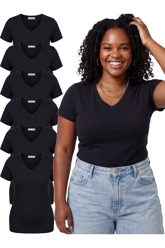 Women’s Plus Size Short Sleeve V-Neck Fitted Top Solid True Black 2XL