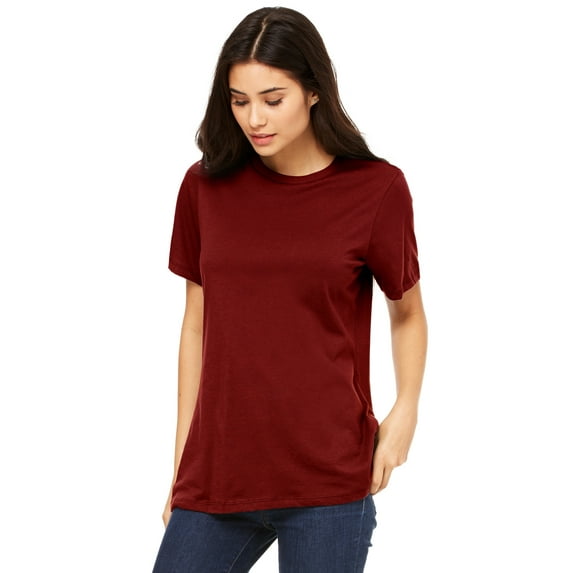 Emmalise Women's Round Neck Short Sleeve Tru-Fit Tee Shirt, Burgundy, Medium
