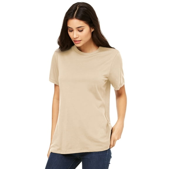 Emmalise Women's Round Neck Short Sleeve Tru-Fit Tee Shirt, Cream, Small