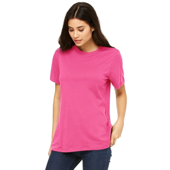 Emmalise Women's Round Neck Short Sleeve Tru-Fit Tee Shirt, Hot Pink, Large