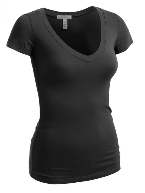 Emmalise Women's Short Sleeve T Shirt V Neck Tee (Black, Medium)
