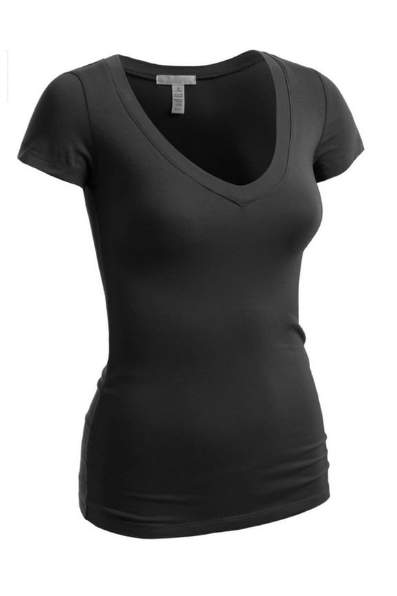 Women's Short Sleeve T Shirt V Neck Tee (Black, Small)