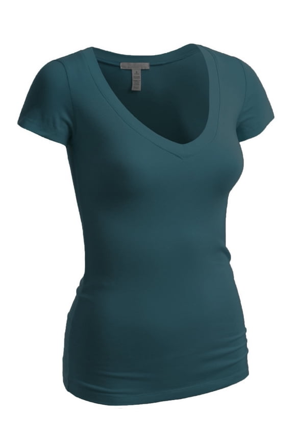 Emmalise Women's Short Sleeve T Shirt V Neck Tee (Deep Jungle, Small)