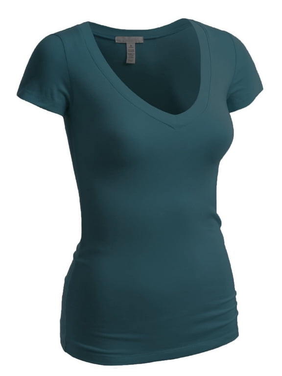 Emmalise Women's Short Sleeve T Shirt V Neck Tee (Deep Jungle, Small)