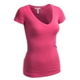thumbnail image 1 of Emmalise Women's Short Sleeve T Shirt V Neck Tee (Fuchsia, Medium), 1 of 1