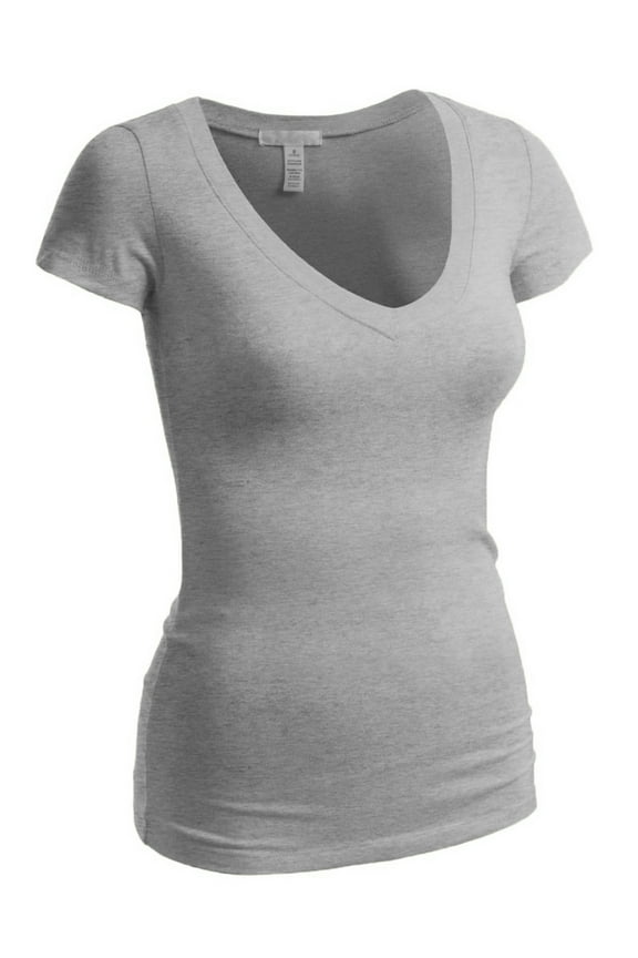Emmalise Women's Short Sleeve T Shirt V Neck Tee (Heather Gray, Medium)