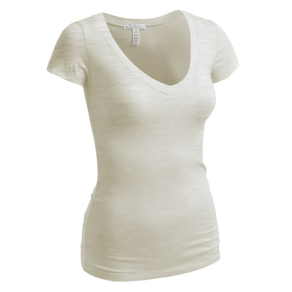 Essential Basic Women's Short Sleeve T Shirt V Neck Tee (Oatmeal, Small)