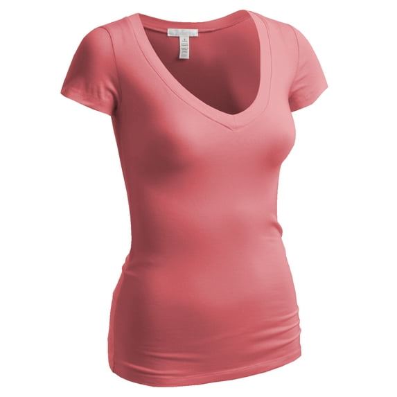 Emmalise Women's Short Sleeve T Shirt V Neck Tee (Old Rose, Small)