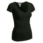 Essential Basic Womens Short Sleeve T Shirt V Neck Tee Olive, Large