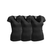 Essential Basic Womens Short Sleeve T Shirt V Neck Tee Value Set 3Pk, 3 Black, Small