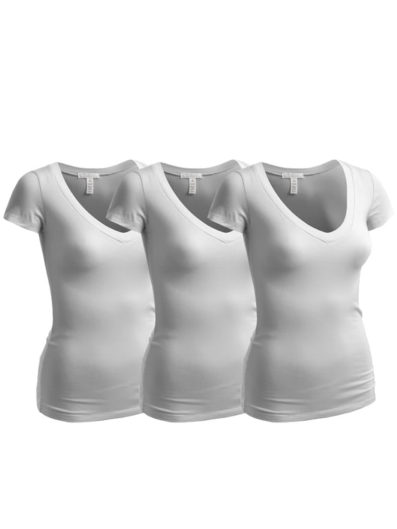 Women's Short Sleeve T Shirt V Neck Tee Value Set (3Pk, 3 White, XX-Large)